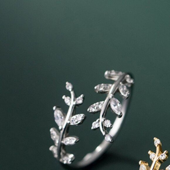 #23 Silver Boho Leaf Copper Gold Plated Open Ring Adjustable Gold Ring Christmas - Picture 3 of 3